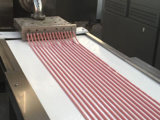 A carne de cão descasca a linha expulsando da tira fria da carne do alimento para cães da máquina de Foring da extrusão