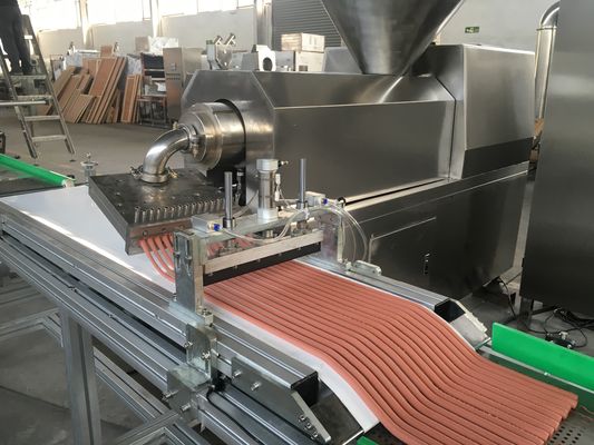 Linha de produção automática dos alimentos para animais de estimação do sistema da bandeja ao processamento da tira da carne