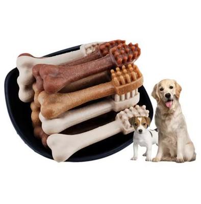 O cão dental que mastiga o osso que faz a máquina/moldou os petiscos do animal de estimação que fazem a máquina