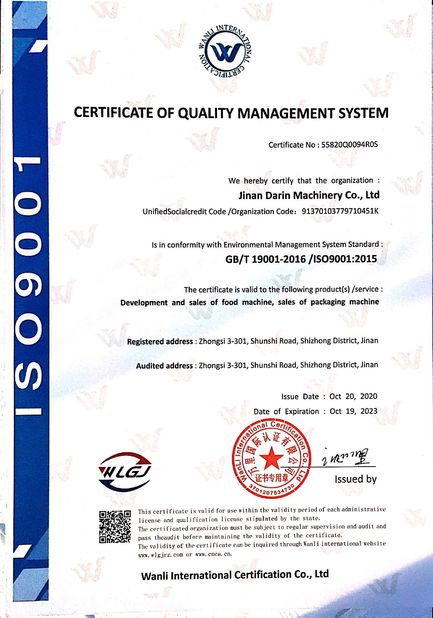 China Jinan Darin Machinery Co., Ltd. Certificações